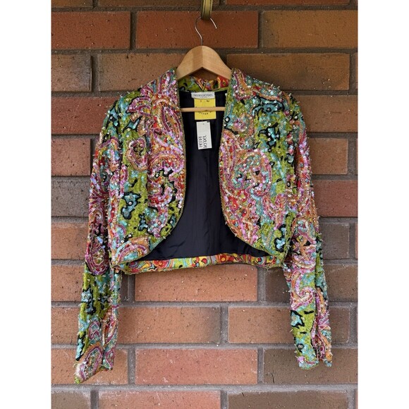 Henri Bendel x Christyne Forti Beaded Sequin Bolero Jacket Colorful Silk 10 NYE‎ - Picture 1 of 15